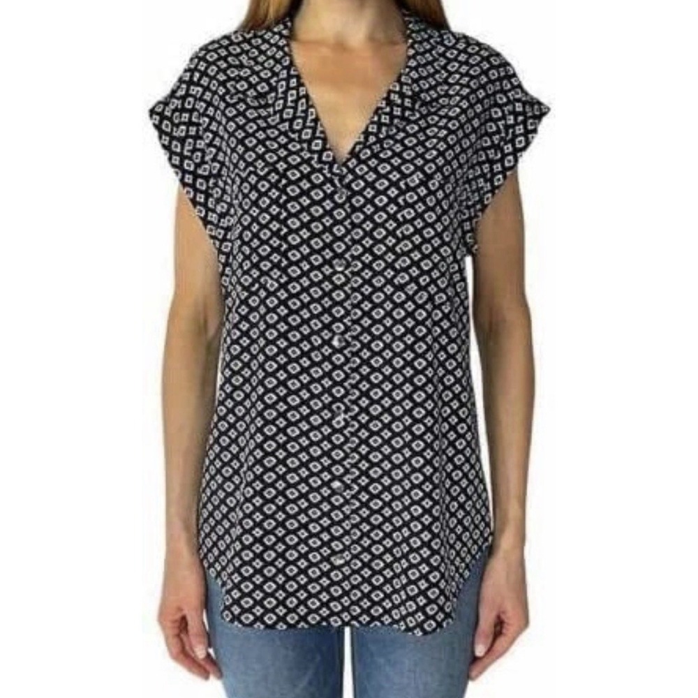 Jachs Girlfriend Women Shirt XL Geometric Print Button Down Casual Lightweight